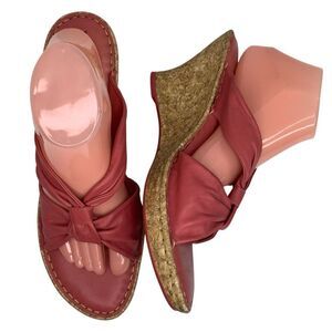 Born Driller Coral Pink Leather Cork Wedge Open Toe Women’s Heeled Sandals Sz 11